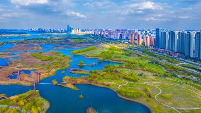 航拍阳明滩湿地