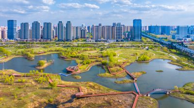 航拍阳明滩湿地