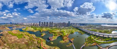 航拍阳明滩湿地