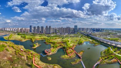 航拍阳明滩湿地