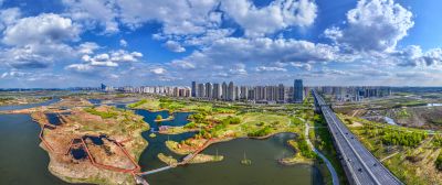 航拍阳明滩湿地