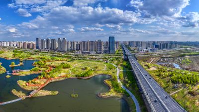 航拍阳明滩湿地
