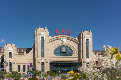 哈尔滨火车站广场丁香花开