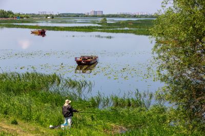 道外区民主镇湿地风光 渔船